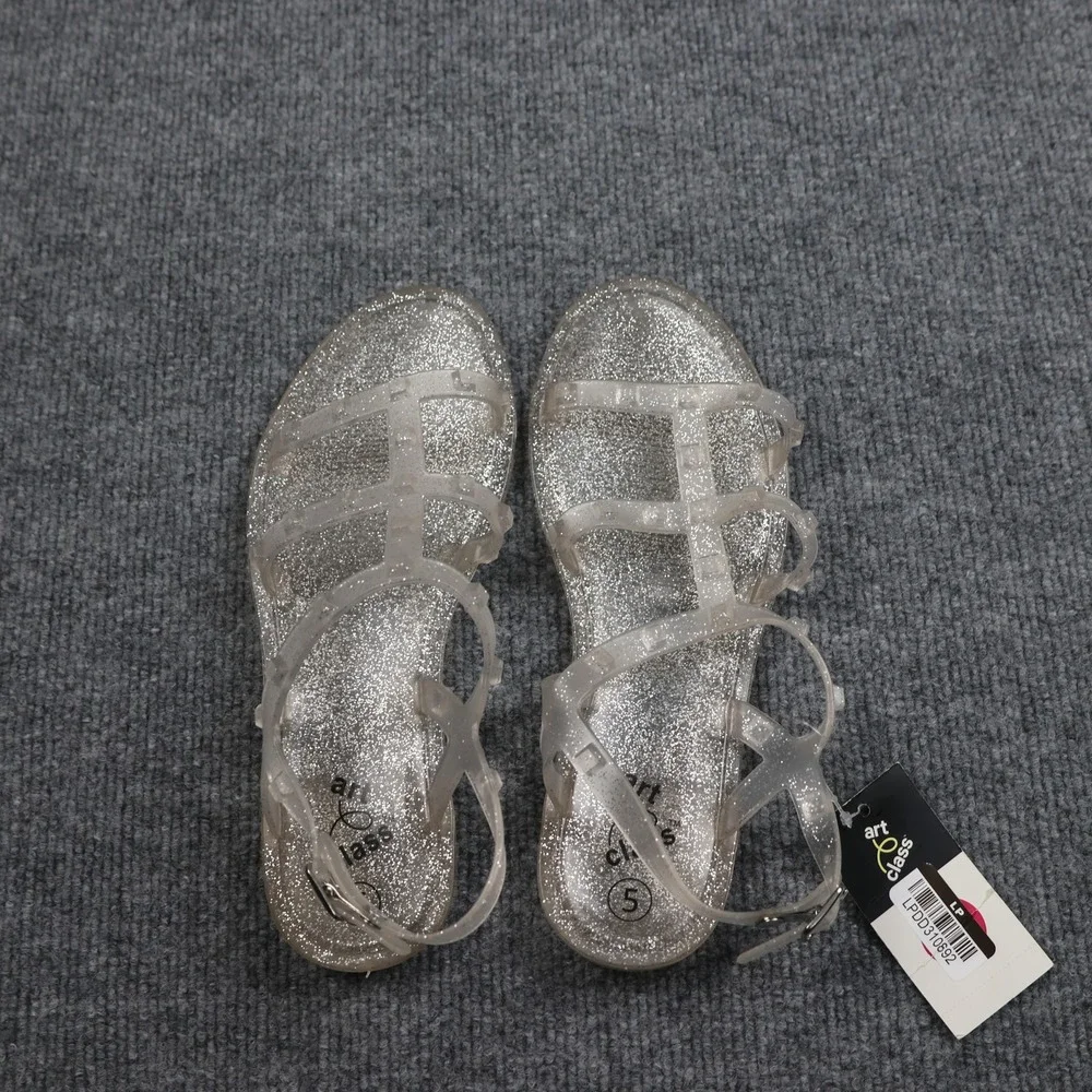 Art‎ Class Sandals Girls Size 5 Clear Silver Glitter Jelly Larkin Gladiator
